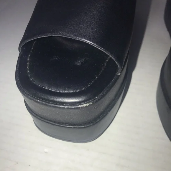 Steve Madden Black Leather Moveable Platform Sandals Sz 6.5 - Picture 10 of 11